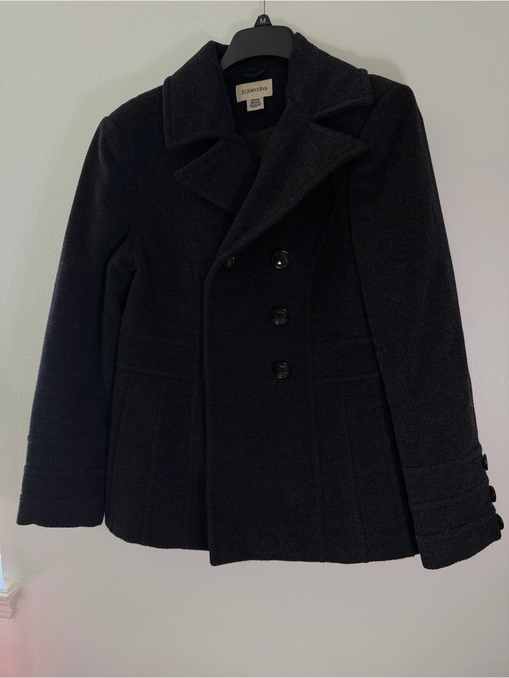 St. John’s Bay Wool Blend Peacoat Jacket Women’s Medium Charcoal Wool Cashmere